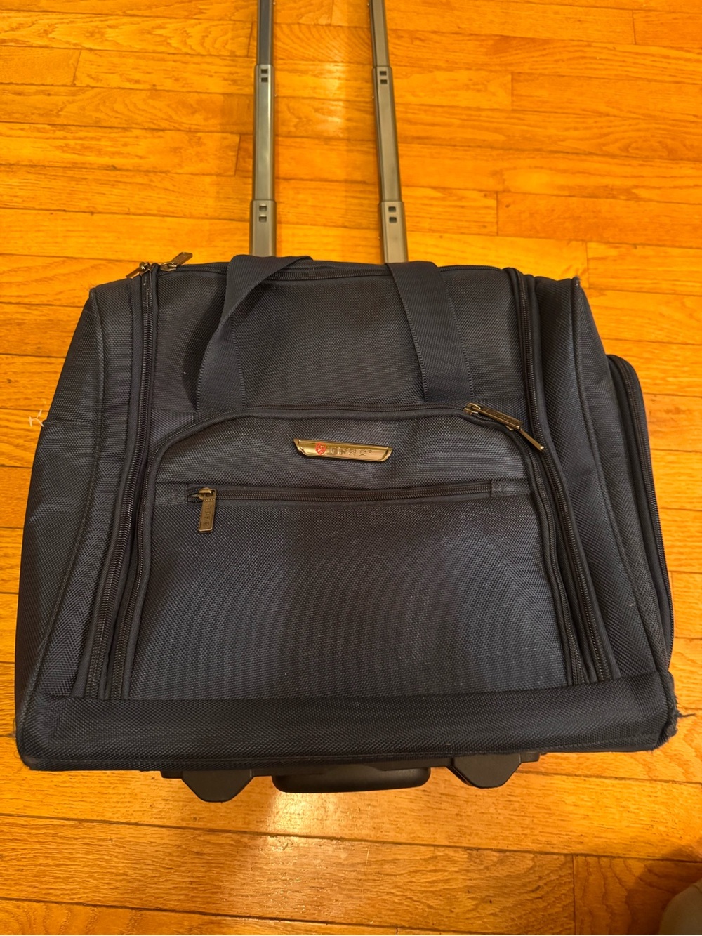 Navy Blue Rolling Carry On / Underseat Travel Bag with Front Organizer